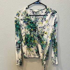 Faux wrap long sleeve blouse